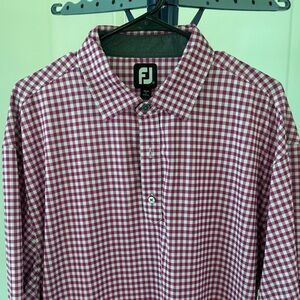 FootJoy Men's Red and White Checkered Shirt